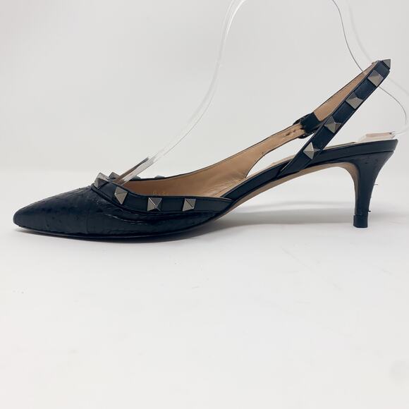 Valentino Rockstud Black Snakeskin Slingback Pointed Toe Kitten Heels EU 36 - Picture 8 of 13